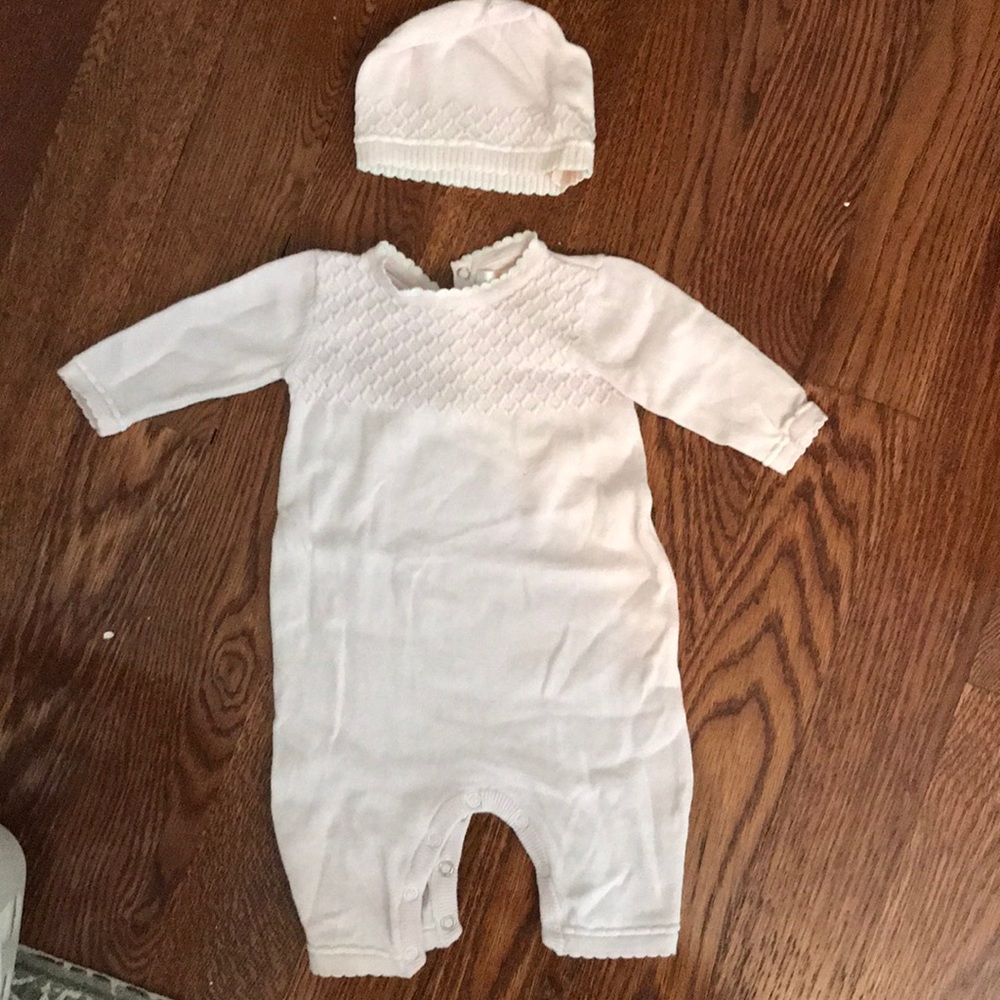 Pink cotton one piece with matching hat